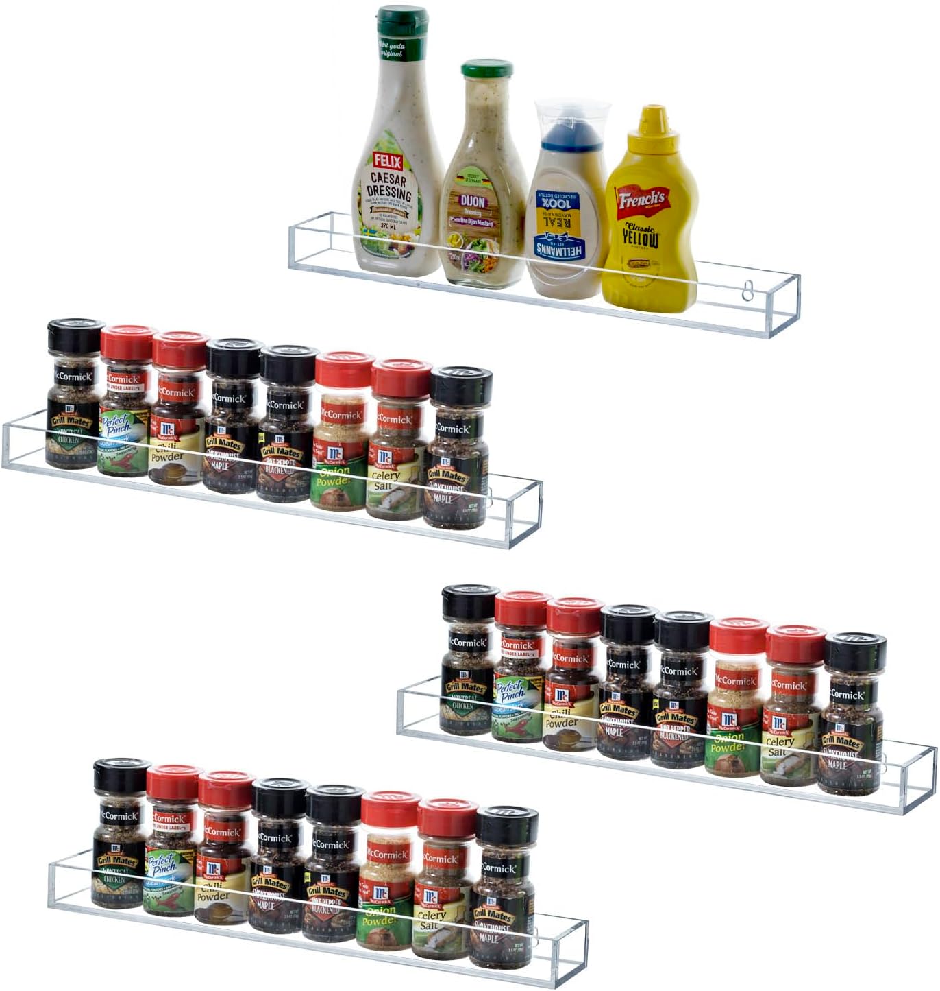 MyGift 16 Inch Wall Mounted Premium Clear Acrylic Nail Polish and Essential Oil Display Shelves, Kitchen Hanging Racks for Seasoning Shakers or Spice Jars, Set of 5