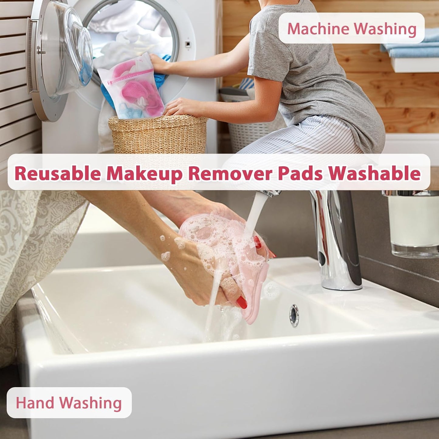 Makeup Remover Cloth, 6" x 6" Make Up Towels Reusable Face Cloth for Washing Face, 12 Pack Makeup Remover Pads Microfiber Face Washcloth with Mesh Bag, Beige