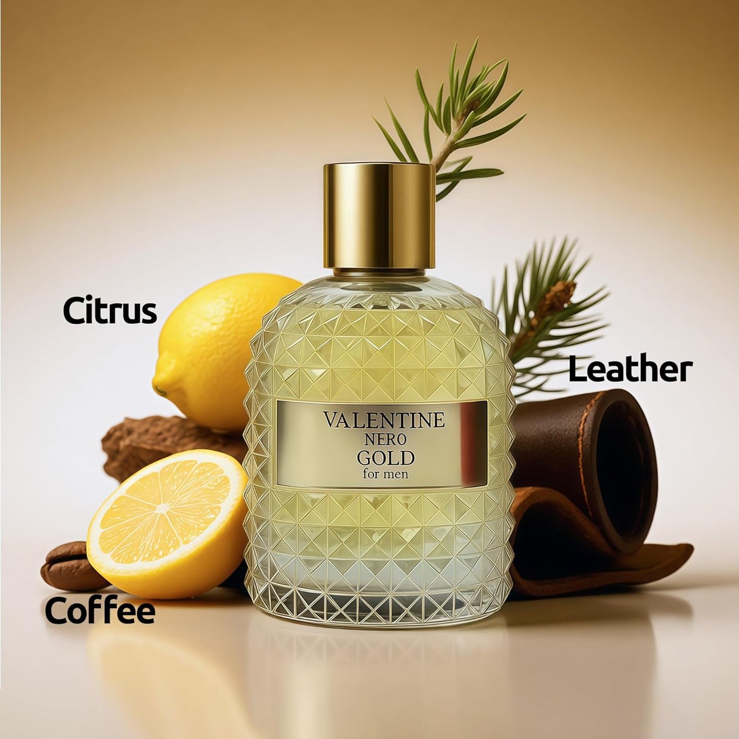 Cologne for Men Valent Nero Gold 3.4 Fl Oz Eau de Toilette Spray Noted with Floral,Lemon, Rose Essence, Sensual White Musk Fragrance Men's Perfume for Daily Use