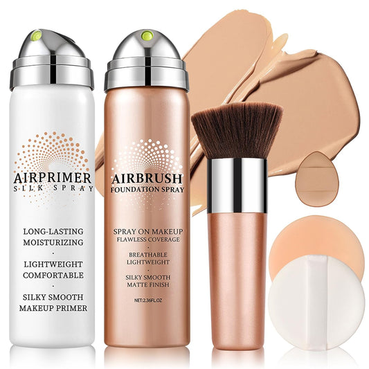 Airbrush Foundation with Primer,Silk Flawless Airbrush Makeup,Buildable Coverage with Anti-aging Formula,Moisturizing Foundation Makeup (02 Beige)