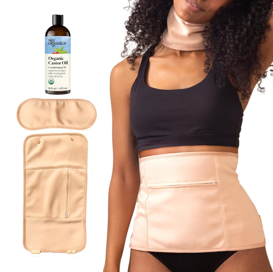 Sky Organics 16oz Castor Oil w/Wraps | Reusable Organic Castor Oil Pack to Boost Body's Wellness, Encourage Rest & Relaxation | Adjustable Elastic Straps Cotton Durable Easy to Use