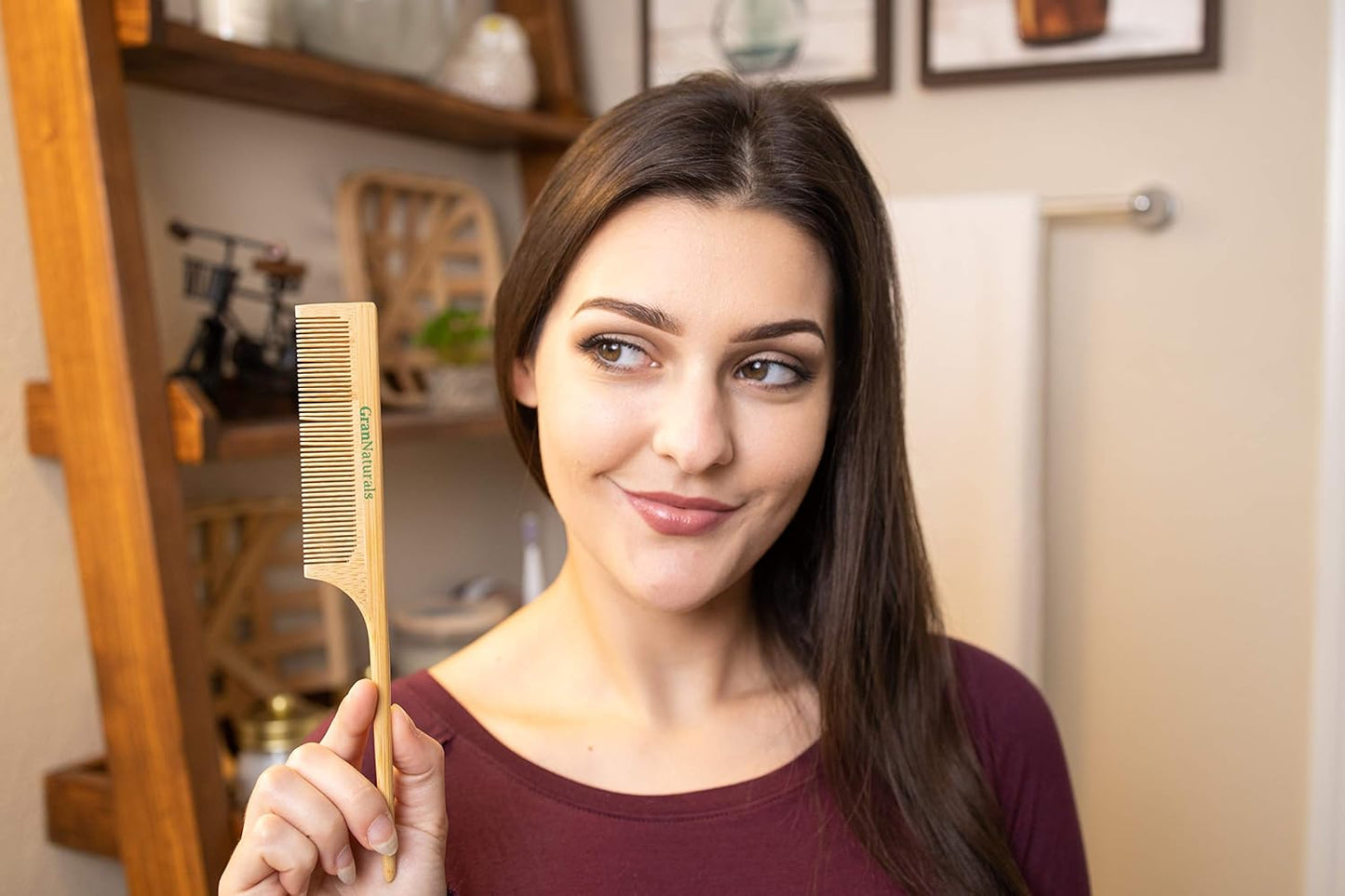 GranNaturals Wooden Rat Tail Comb - Hair Tool with Fine Teeth for Teasing Strands & Post Styling - Peach Rattail Wood Pick Handle for Sectioning & Parting - Perfect for Professional & Personal Use