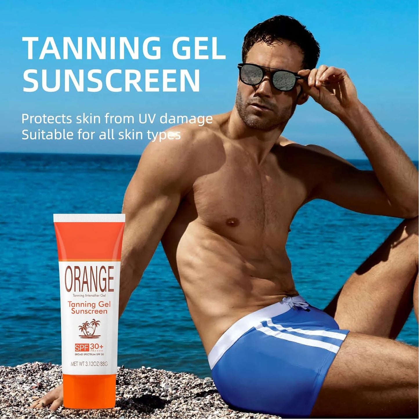 Sun Tanning Gel with SPF 30 Sunscreen, 2PCS Hydrating & Moisturizing Formula Sunscreen, Travel Size Fast-Absorbing Tan Accelerator Sunscreens, Gentle Sun Protection for All Skin Types