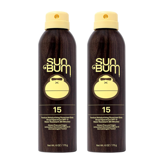 Sun Bum Original SPF 15 Sunscreen Body Spray - Broad Spectrum Moisturizing Sunscreen with Vitamin E - Hawaii 104 Act Compliant (Made without Octinoxate & Oxybenzone) - 6 oz (Pack of 2)
