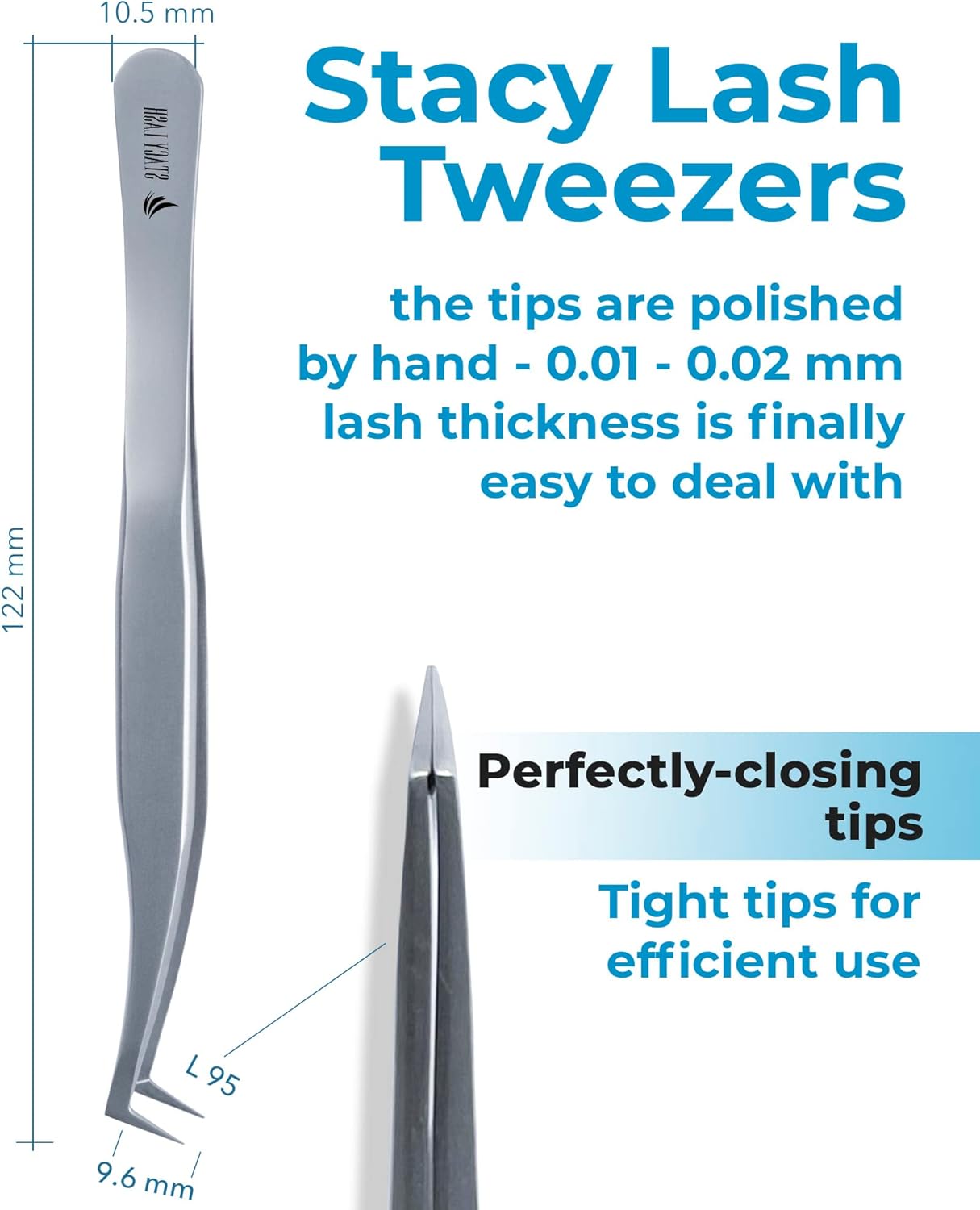 Stacy Lash STL-6 Eyelash Extension Tweezers/Precision Tool for False Lashes Application & Premade Fans/Supplies for Volume Extensions/Curved Tweezer Tip/Beauty Accessories/Eyelashes Tools