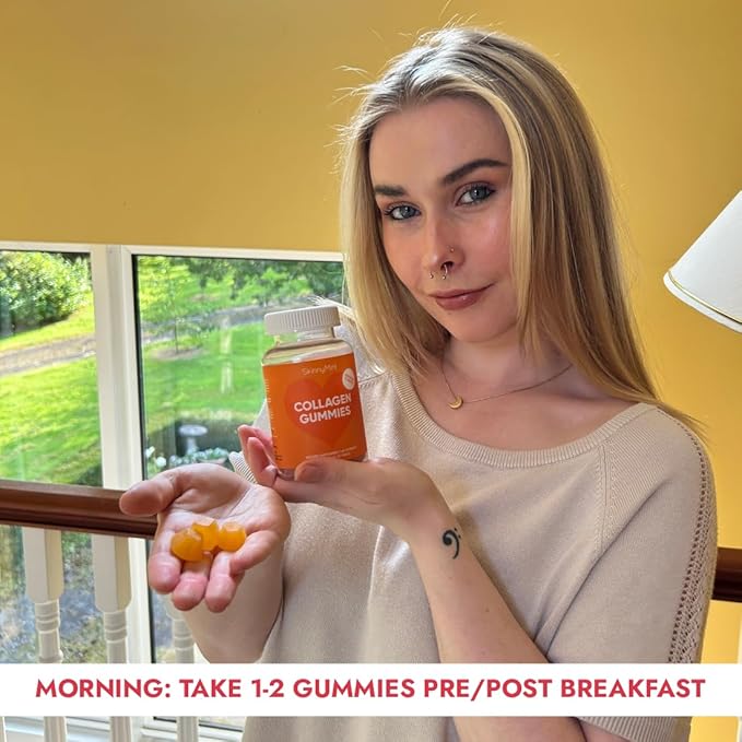 SkinnyMint Collagen Gummies Supplement for Healthy Skin, Nails & Hair Support, Gluten Free Collagen Chewable Gummies for Men & Women, Natural Orange Flavor -60 Count(180G)- 1 Month Supply