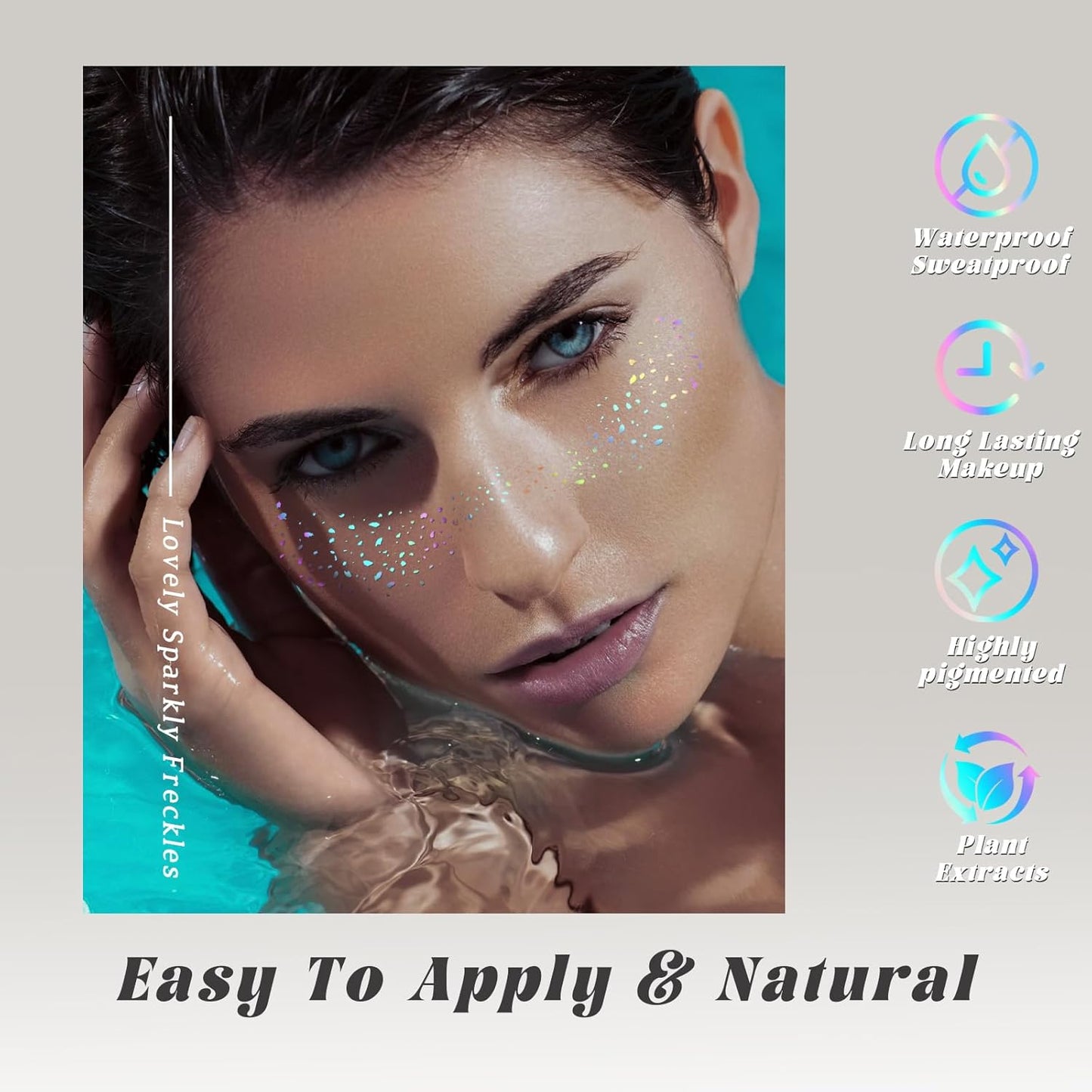 24 pcs Holographic Multichrome Glitter Freckles Face Tattoo, Waterproof Sparkle Face Glitter Speckles Patches for Women, Cute Star Glitter Temporary Tattoo Makeup Accessories for Festival Rave