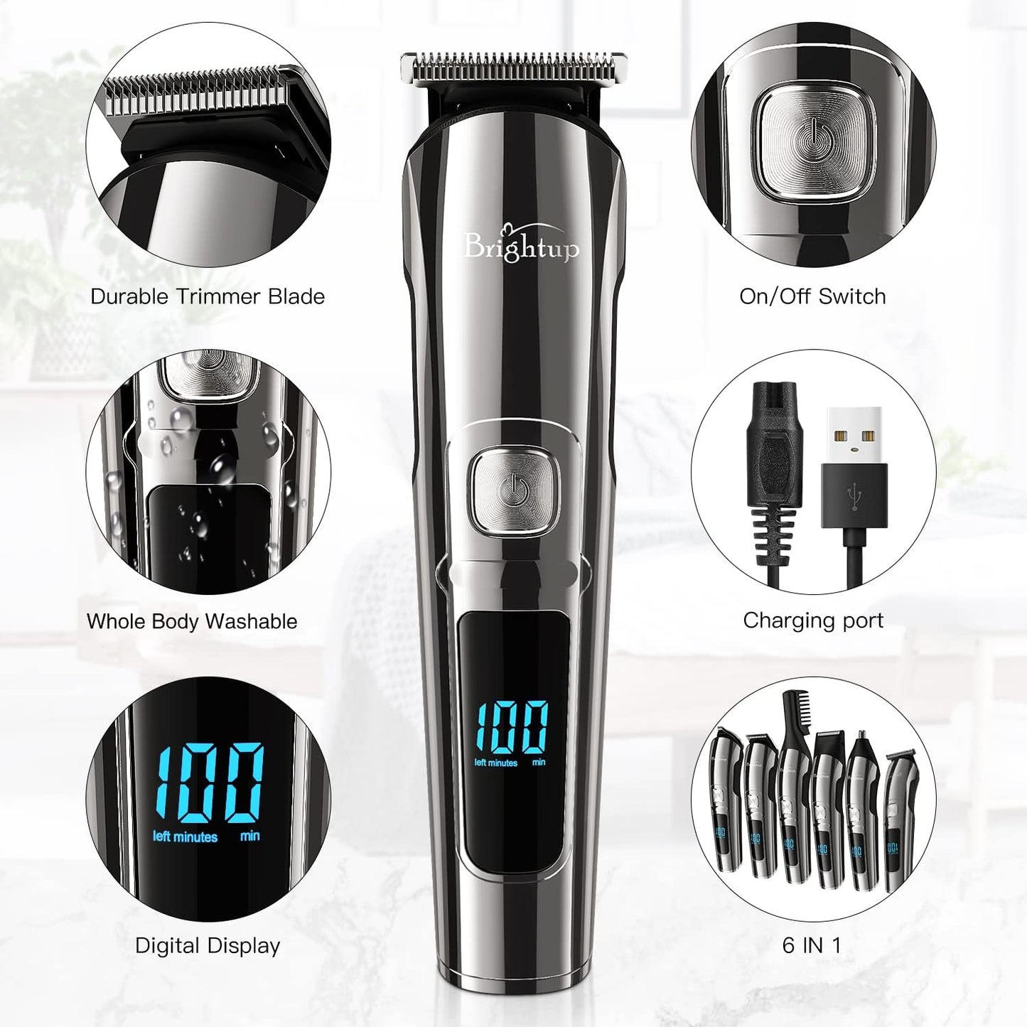 Brightup Beard Trimmer for Men with Travel Case- Electric Razor & Shaver, Cordless Hair Clippers Trimmers Set, IPX7 Waterproof Mens Grooming Kit for Face, Mustache, Body, Ear, Nose Hair Trimmer