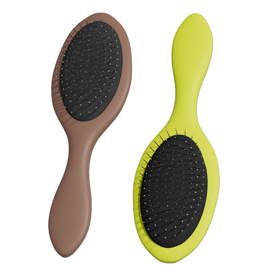 WeiLa Anti-Static Hair Brush Oval, Stainless-Steel Bristles Detangler for Wigs & Hair, ABS Handle (Marble Brown + Lemon, Couple)