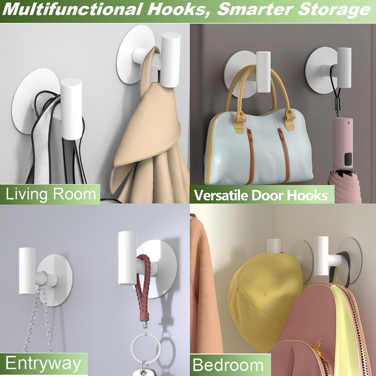 Heavy Duty White Towel Hooks, Stainless Steel Adhesive Coat Hooks for Bags, Towels, Robes, Hats, Aprons – No Drill Bathroom, Kitchen, Hotel Wall Hooks (2 Pack)