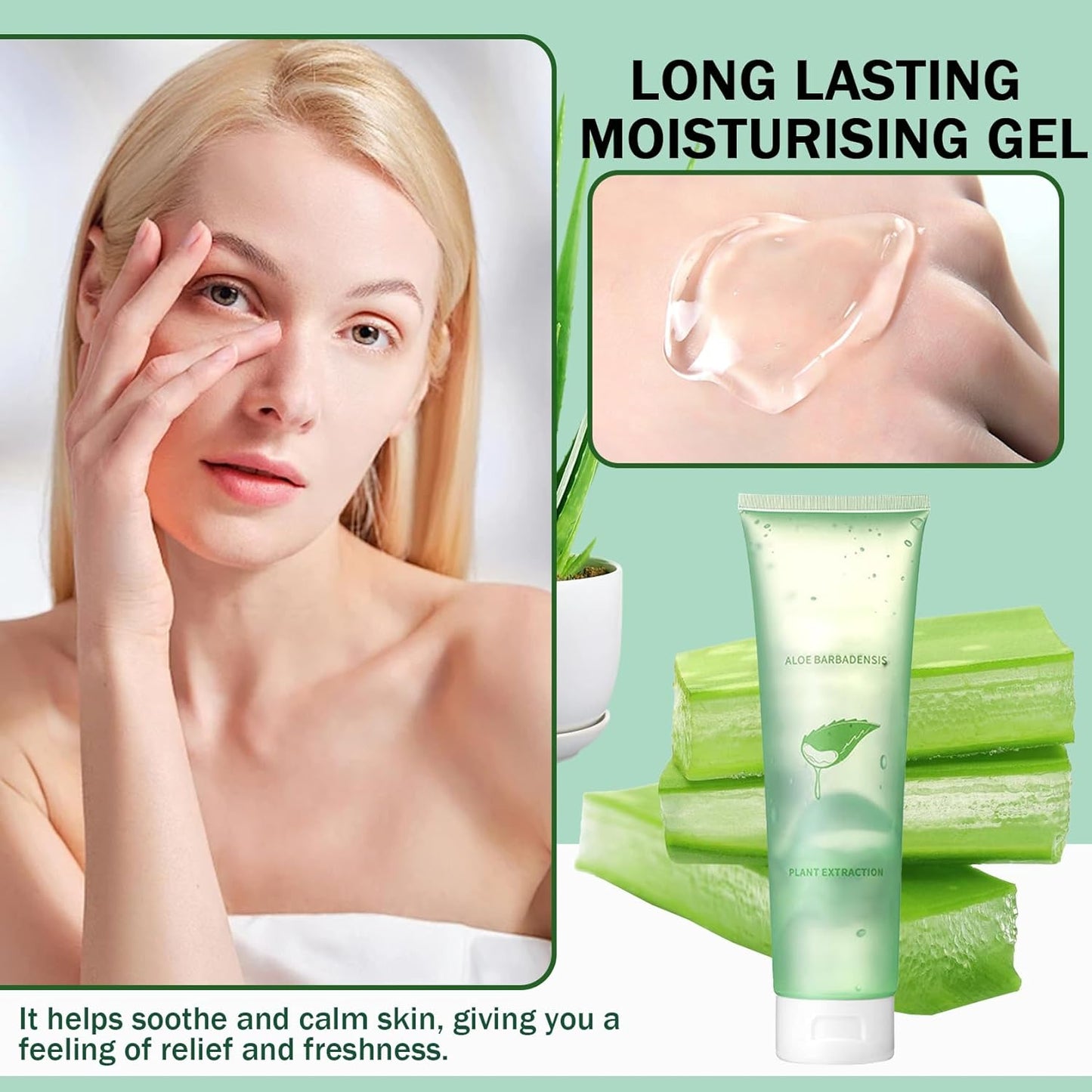Moisturizing Gel for Face & Body,Non-sticky Gel After Sun Aloe Lotion Skin Care,Fast Absorbing Long Lasting Refreshing Hydrating Face Moisturizer for All Skin Types 01