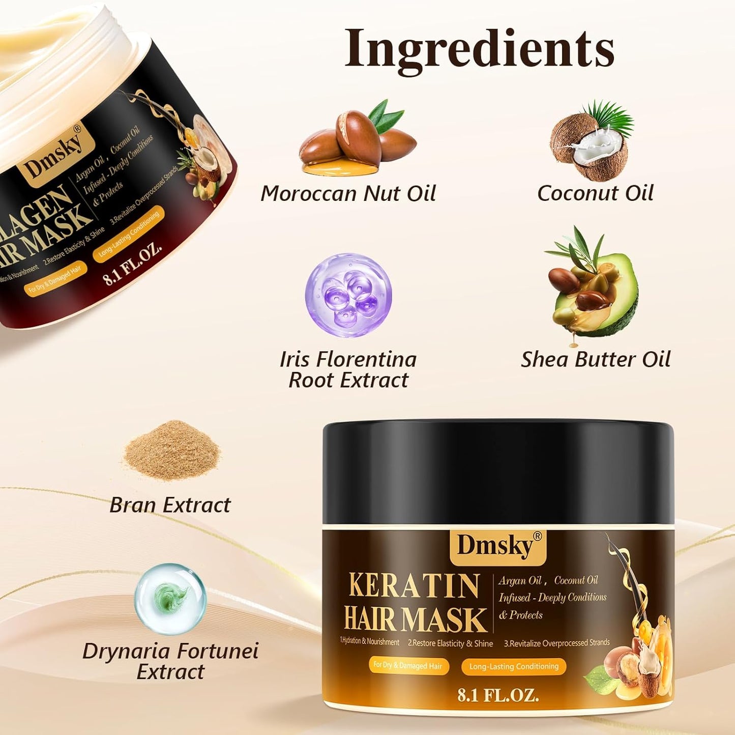 2 Pack Hair Mask for Damaged Hair - 16.2 Fl OZ Collagen Hair Mask & Keratin Hair Treatment-Hydrating,Repairing,Nourishes Deep Conditioning Hair Masks for All Hair Types