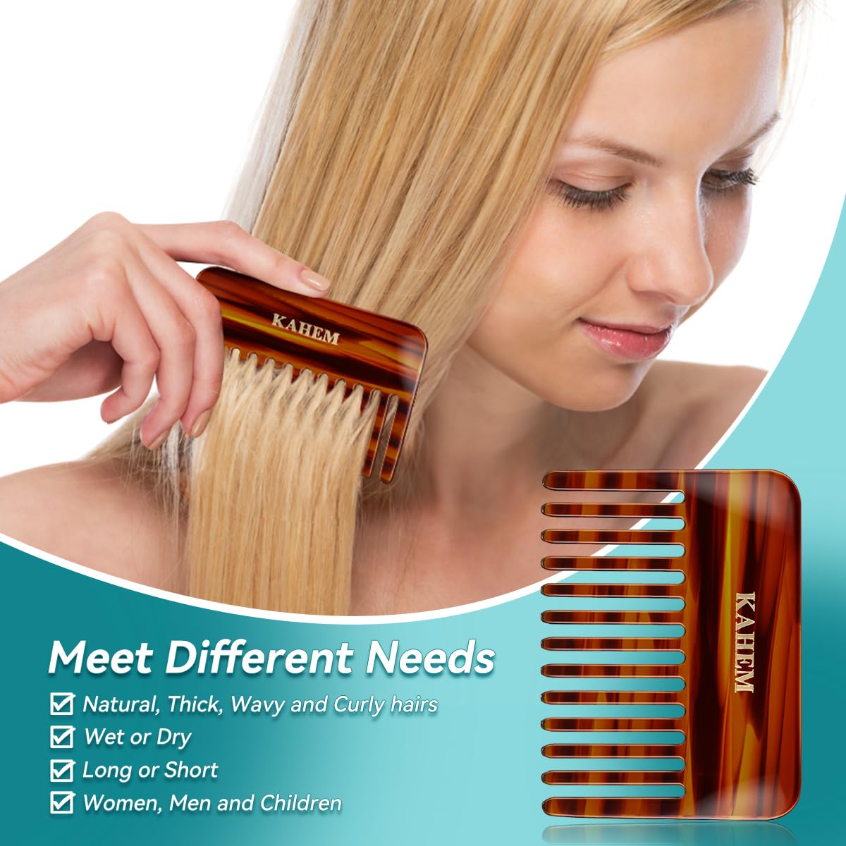 KAHEM Handmade Wide Tooth Comb for curly hair.Small Wide Tooth Comb for Long and short Hair Detangler Comb For Wet and Dry. Professional hair cutting combs-3.74Inch
