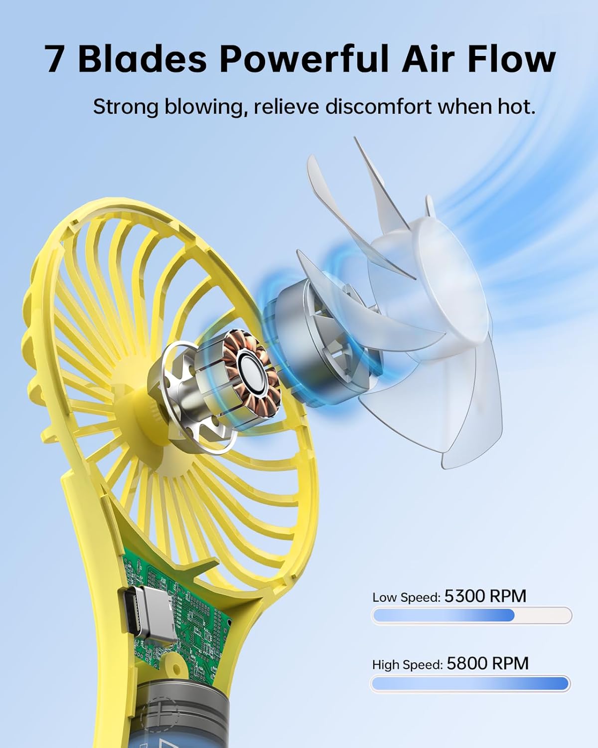 TriPole Mini Handheld Fan Battery Operated Small Personal Portable Fans Speed Adjustable USB Rechargeable Fan for Kids Girls Women Men Home Office Indoor Outdoor Travelling, Yellow