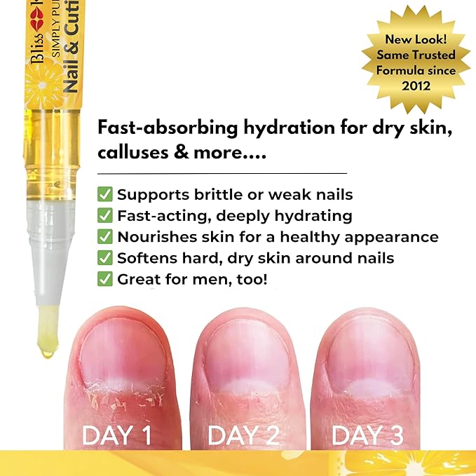 Bliss Kiss | 1 Crisp Fragrance | Nail Oil Cuticle Pen w/Vitamin E & Jojoba⏤Nail Strengthener Nail Growth Serum for Brittle Peeling Breaking Thin Nails