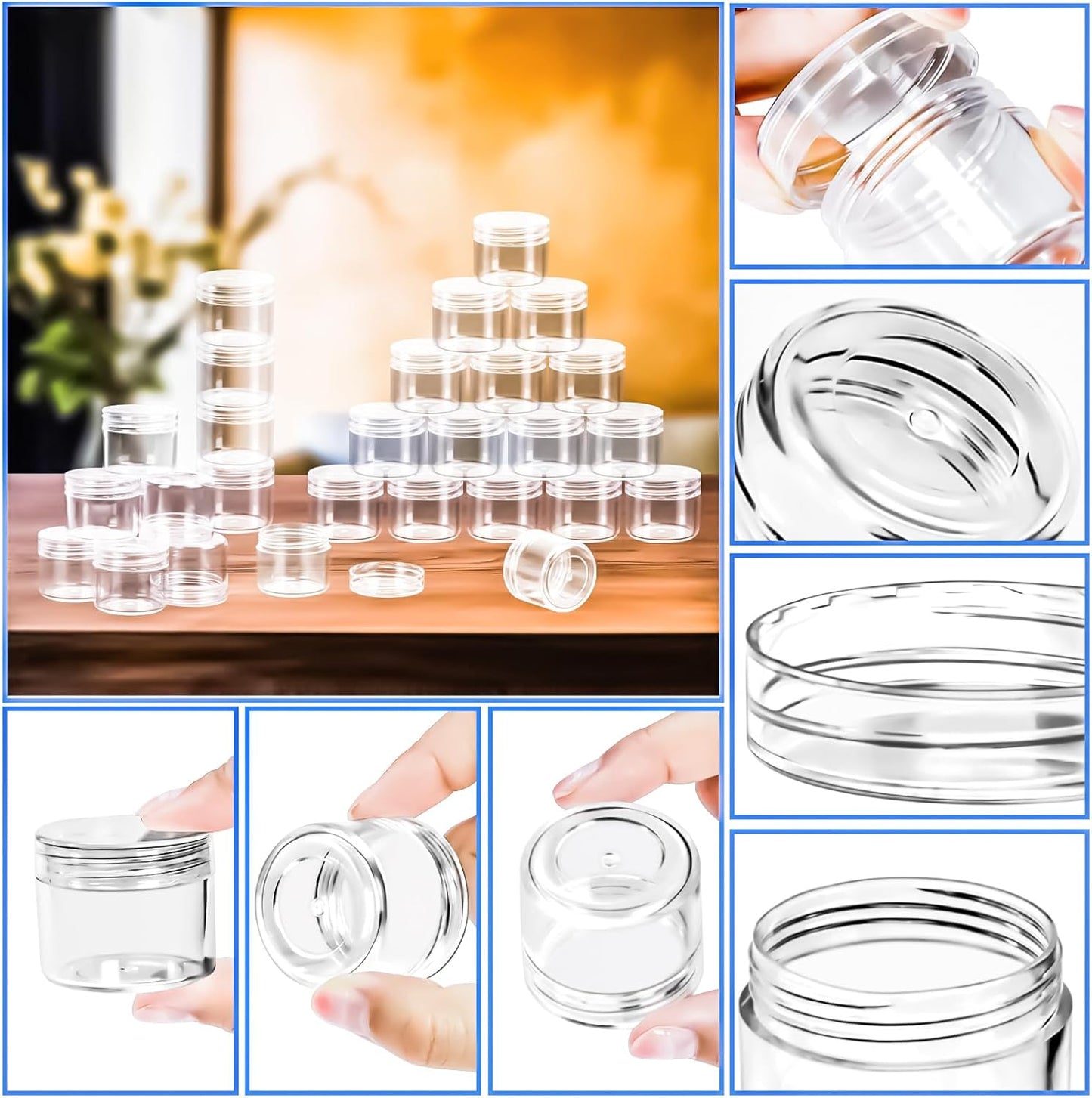 MotBach 35 Pack 20g Plastic Jars Containers, 20ml Travel Size Container Jars with Lids, 0.7oz Round Clear Cosmetic Container Jar for Travel Makeup Cosmetic Lip Balm Salve Sample Cream Beauty Lotion