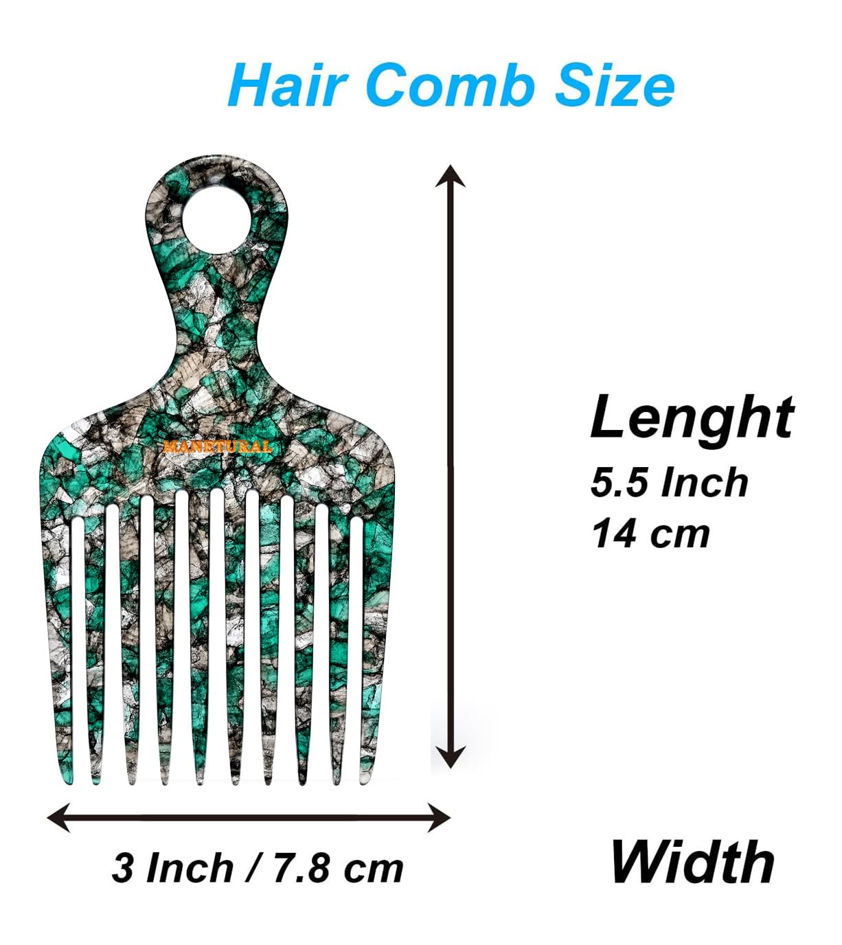 14MX Long-Tooth Comb/Afro Hair Lift Combs for Women's Curls and Men's Beards - Hand-Made, Hand-Crafted Beauty for Effortless Styling (Green, 2PACK)