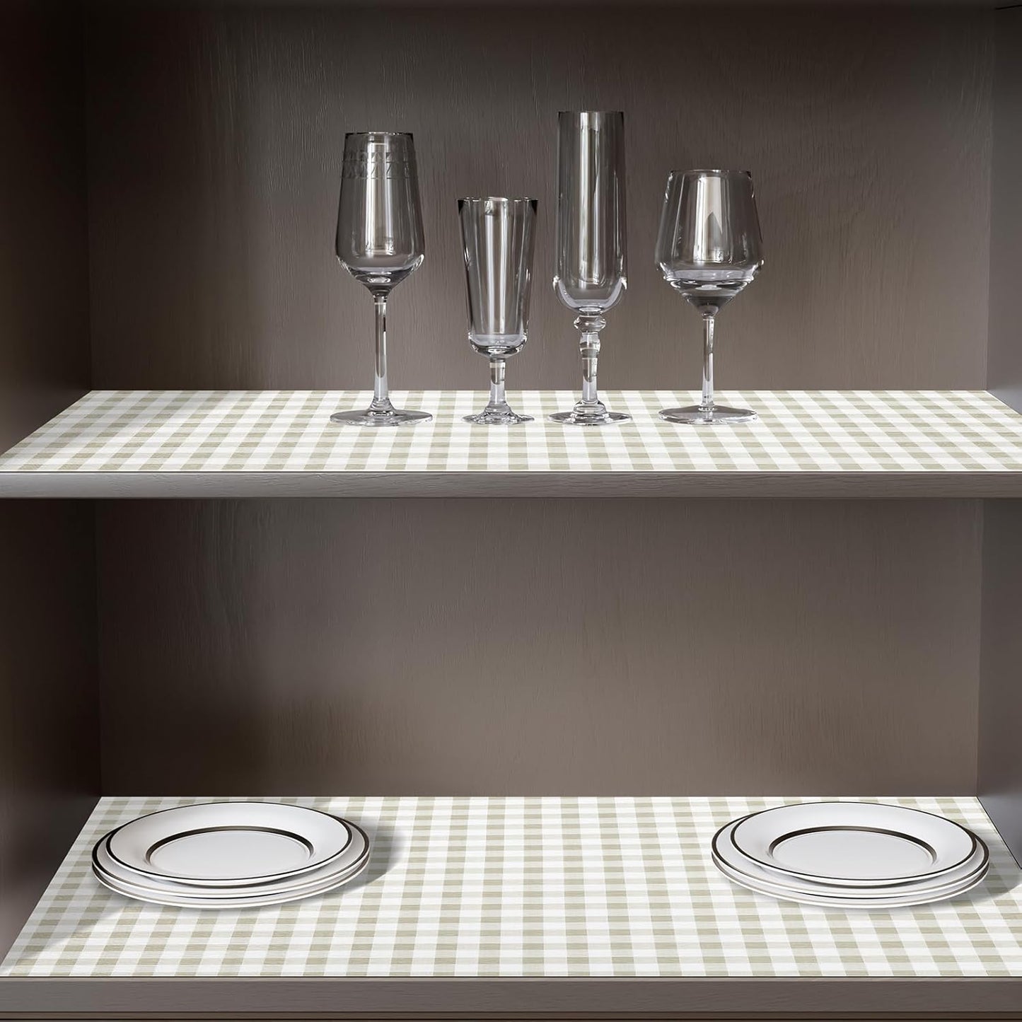 Shelf Liner for Kitchen Cabinets 18" x 240" Non-Adhesive Non-Slip Drawer Liners for Dresser, Waterproof Washable Paper, Durable Protector Mat for Pantry Shelves Cupboards, Green Plaid