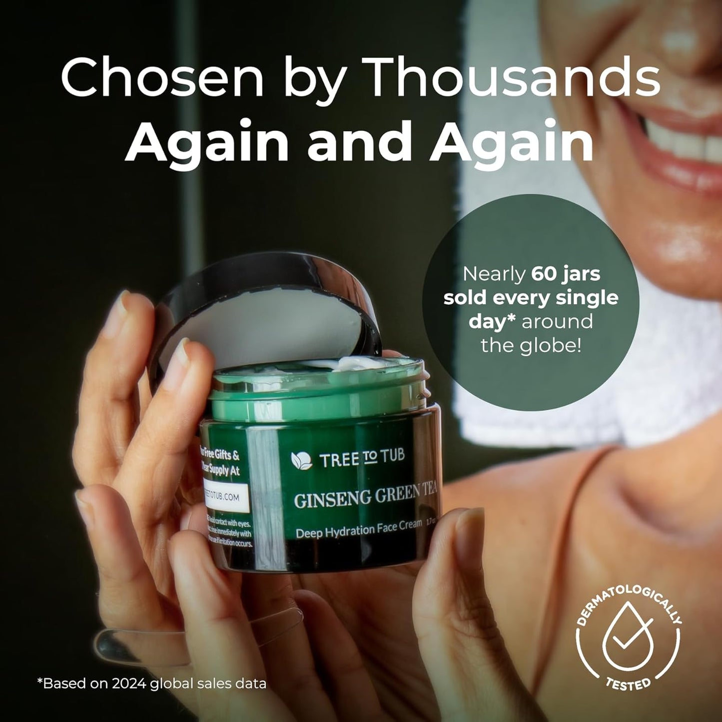 Tree to Tub Hydrating Face Moisturizer for Dry & Sensitive Skin - Water Based Hyaluronic Acid Facial Moisturizer, Moisturizing Face Cream for Women & Men w/Organic Aloe, Green Tea, Natural Ginseng