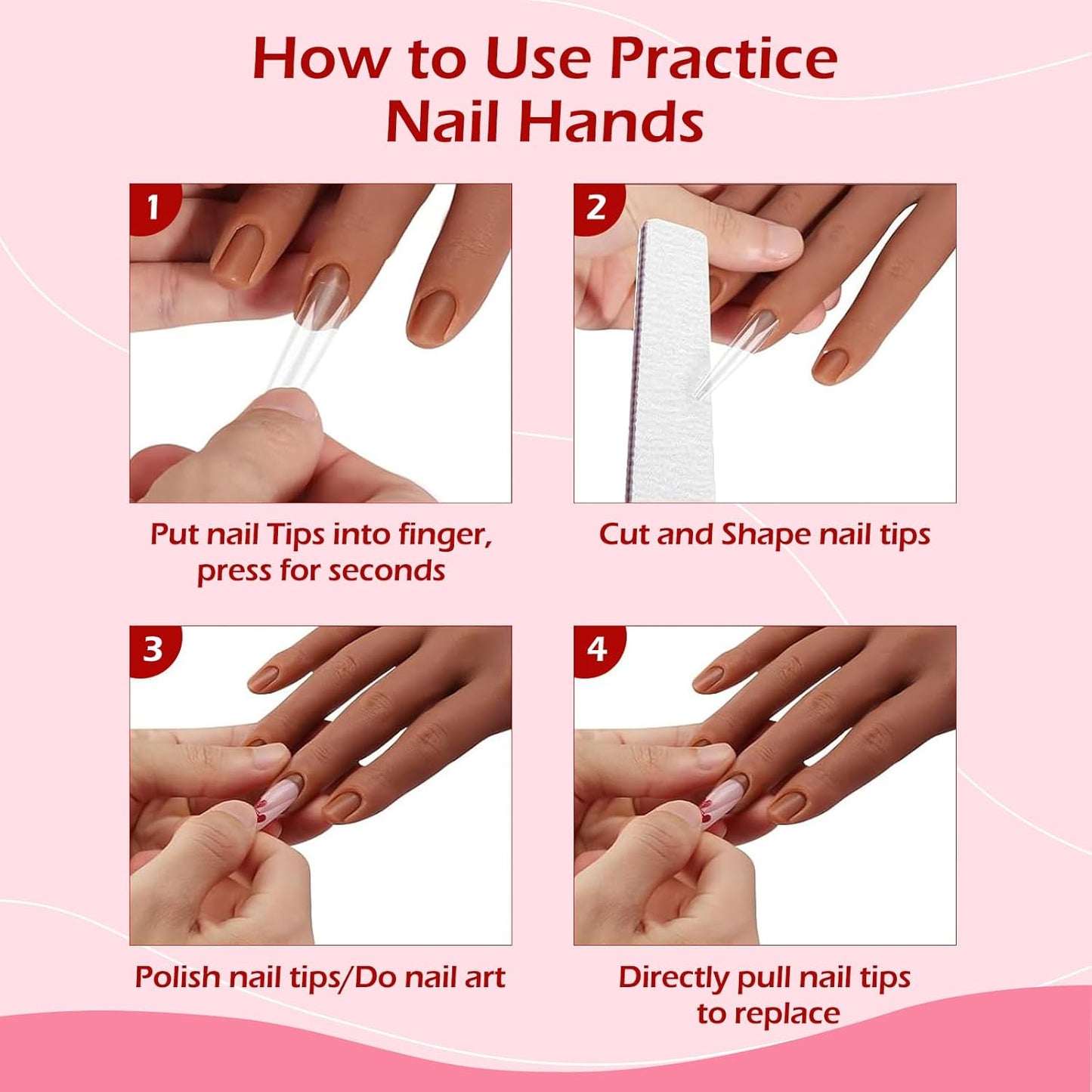 LIONVISON Practice Hand for Acrylic Nails, Silicone Nail Hand Practice, Flexible Fingers Fake Training Hand False Mannequin Hands for Nail Practice, Hand Model Kit for Nail Supplies Manicure Beginners