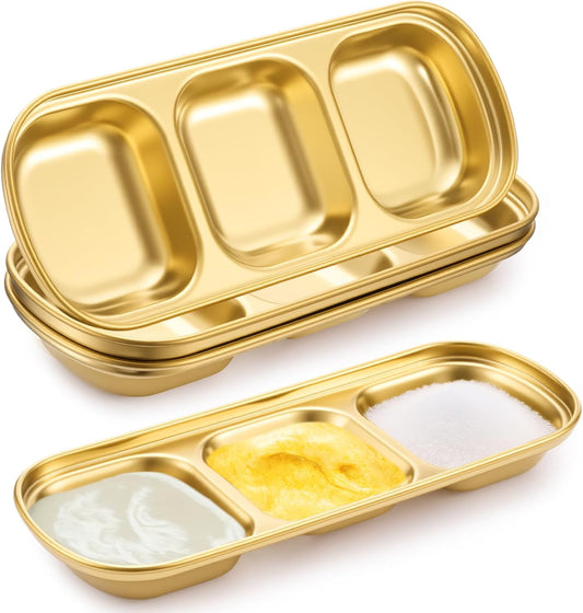 4 Pcs DIY Esthetician Bowls Face Mask Tray Esthetician Supplies Stainless Steel Gold Compartment Serving Tray Women Skincare Products for Spa Salon Aesthetician Beauty, Nail Art(Three Grids)