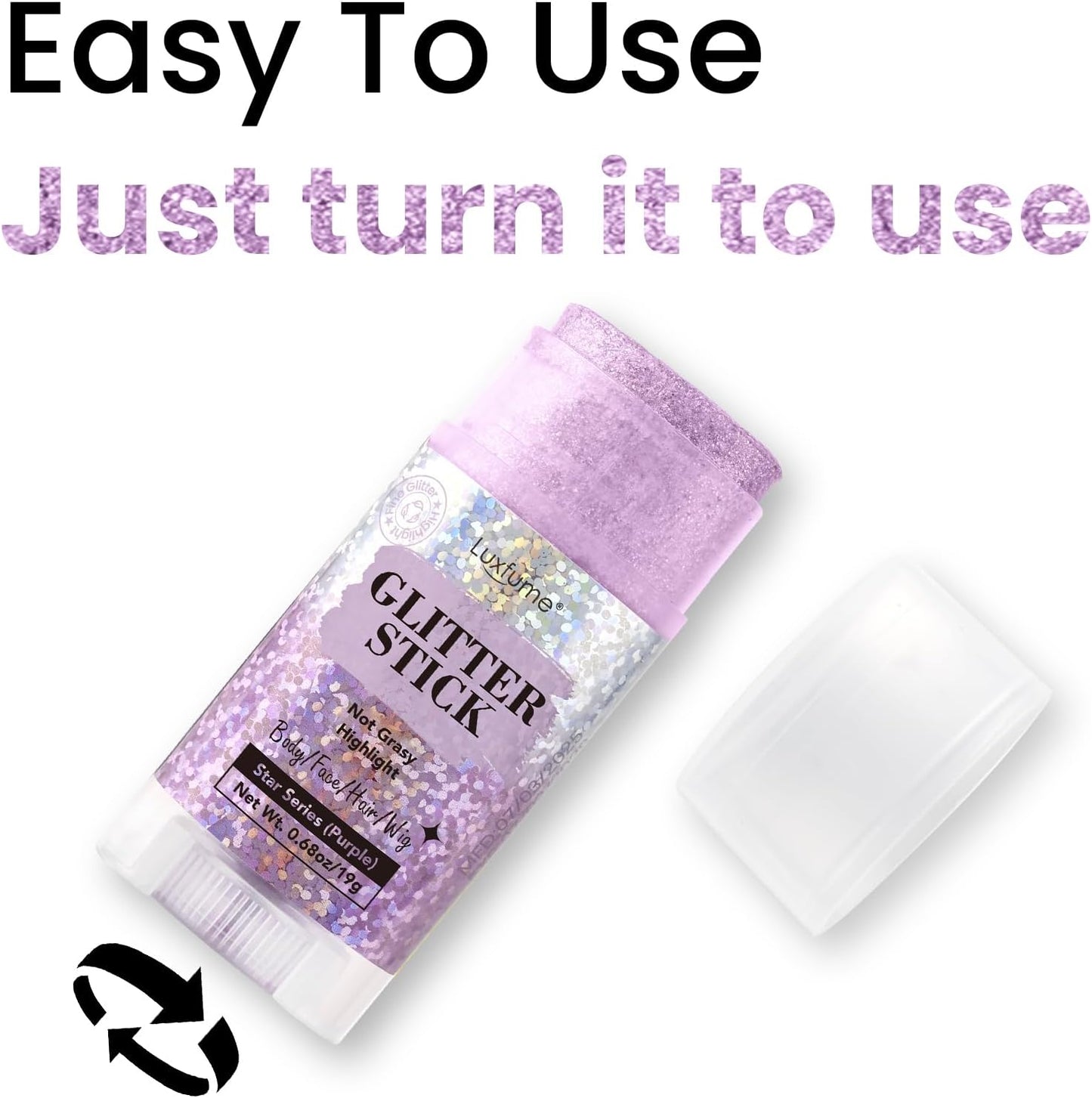 Body Glitter Stick, Purple Glitter Wax Stick for Hair and Body, Long-Lasting Sparkle - Safe & Sweatproof for Women Face/Body/Hair Glitter Makeup