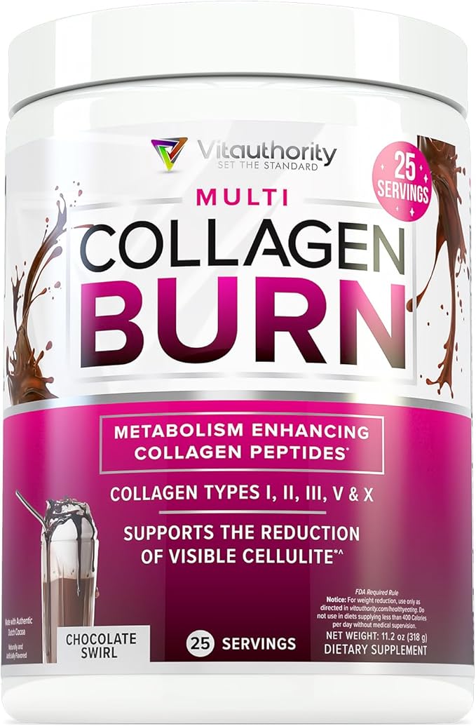 Vitauthority Collagen Peptides Powder Weight Loss Supplements | Hydrolyzed Beauty Complex for Women, Hair Skin Nails | Fat Burning Support | Chocolate Flavored 25 Servings
