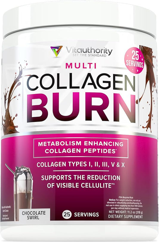 Vitauthority Collagen Peptides Powder Weight Loss Supplements | Hydrolyzed Beauty Complex for Women, Hair Skin Nails | Fat Burning Support | Chocolate Flavored 25 Servings