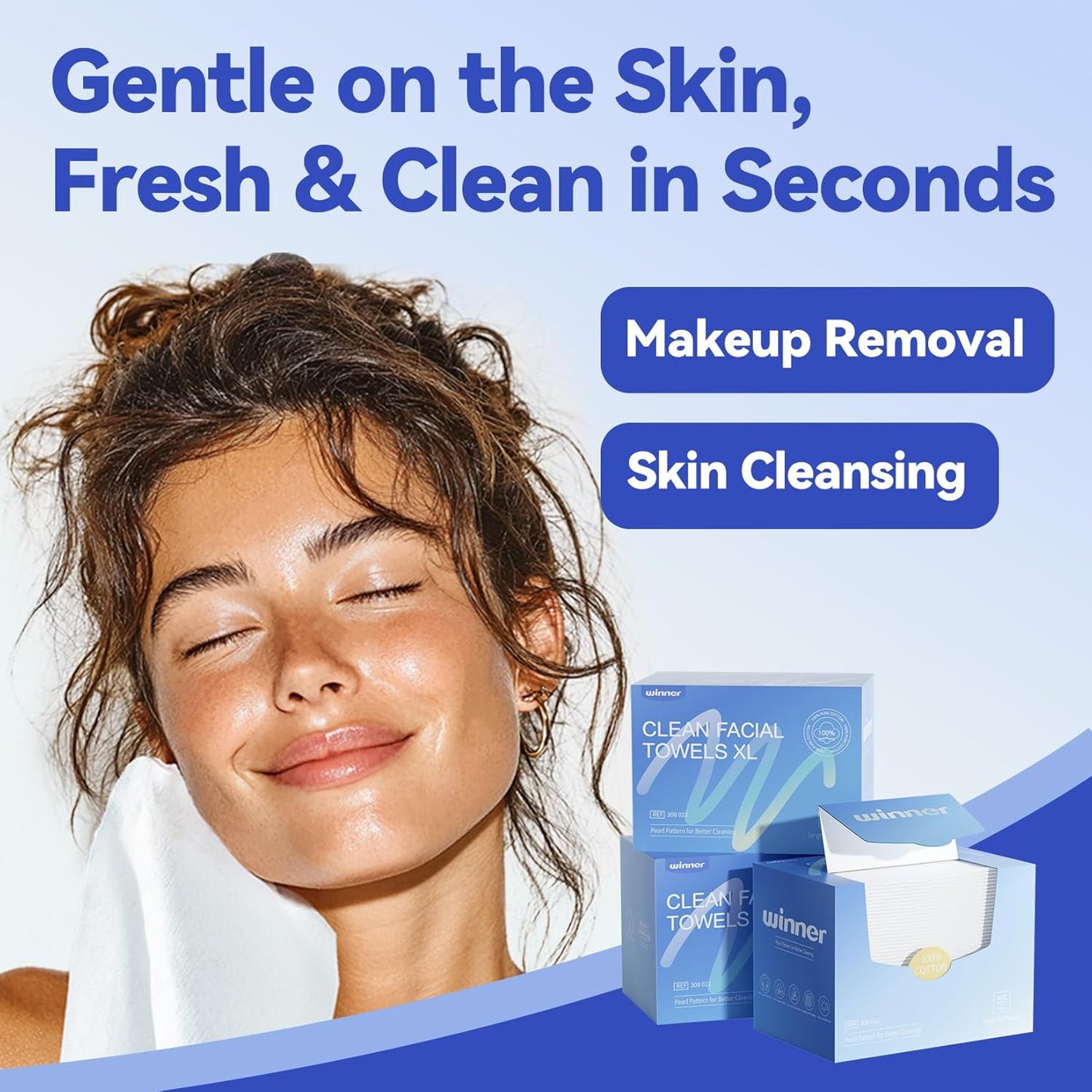 Winner Face Towels, 100% USDA Biobased Facial Towelettes XL, Disposable Face Towel for Sensitive Skin, Ultra Soft Makeup Remover Dry Wipes, Odor-Free, 220 Count, 4 Pack