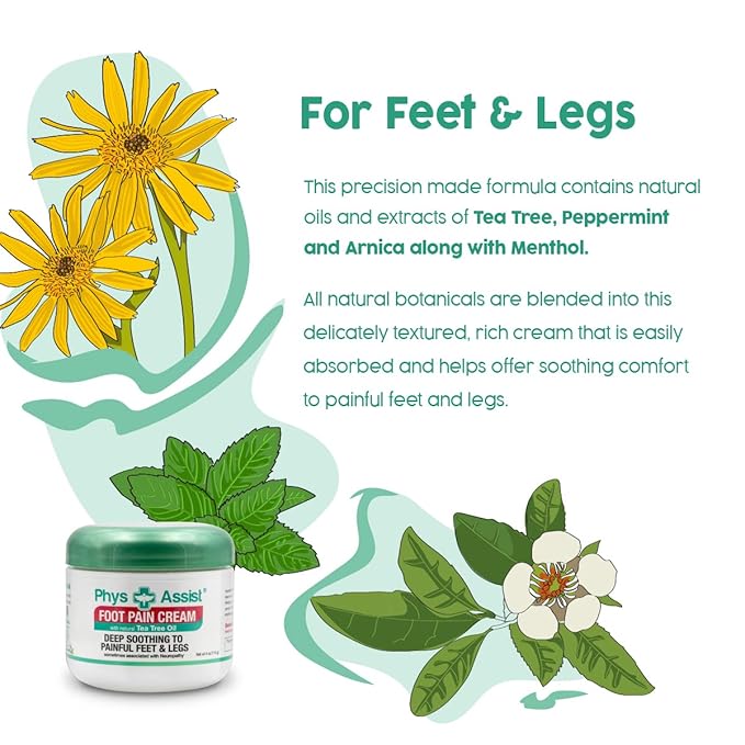 PhysAssist Soothing Foot Cream to Feet and Legs (Three - 4 oz jars) Soothing to feet and Legs.