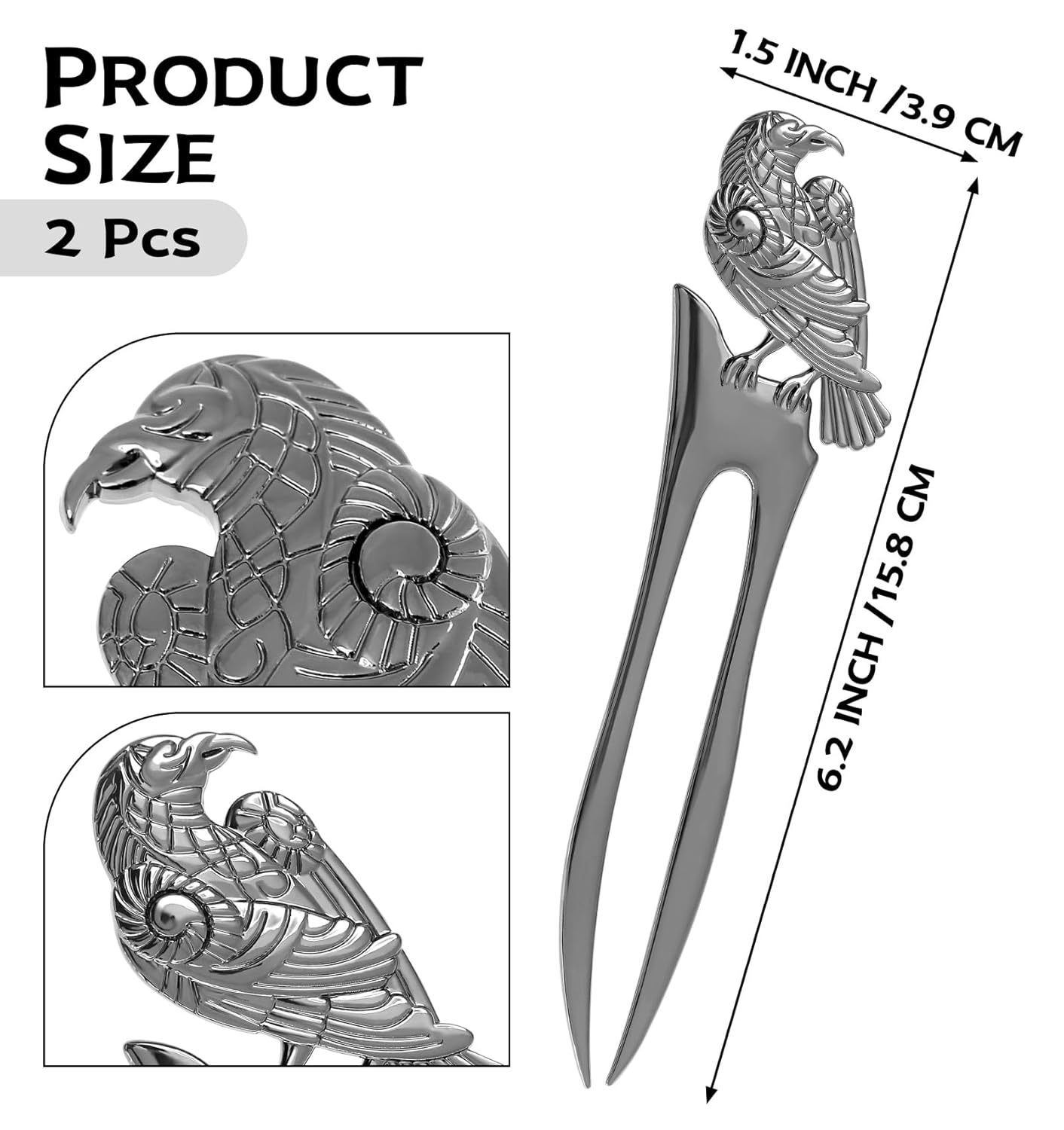 2pcs Metal Gray Raven Forks Styling Pins Black Wicca Witch Hair Stick Slide Renaissance Festival Hair Acceossories for Women 07