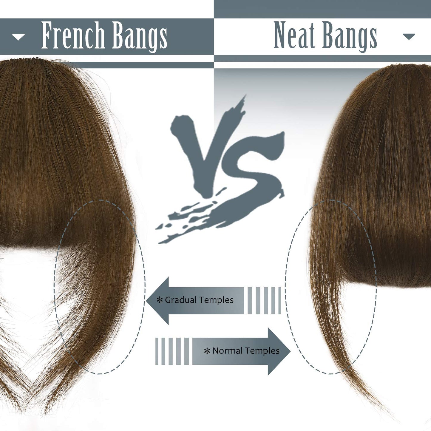 BARSDAR Human Hair Clip in Bangs - 100% Real Human Hair Clip in Bangs for Women - Brown Thick Bangs Extensions Fringe with Temples Real Hair Bangs Hairpieces - Darker Brown