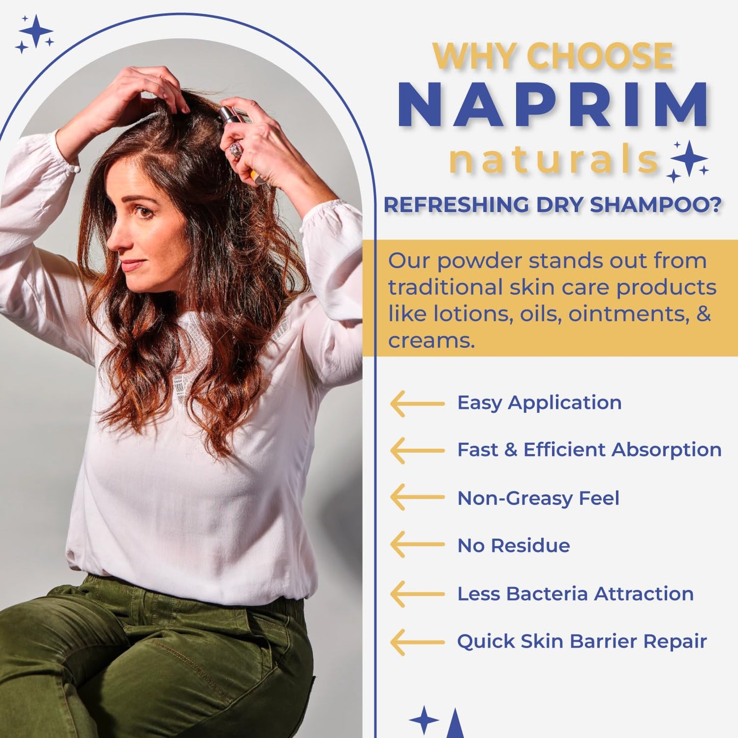 Naprim Naturals Nourishing Dry Shampoo Hair Powder for Blonde - Talc-Free Oil Absorption for Lightweight Volume - No Residue UV Protection Non-Aerosol - Travel-Friendly Hair Care (30g)
