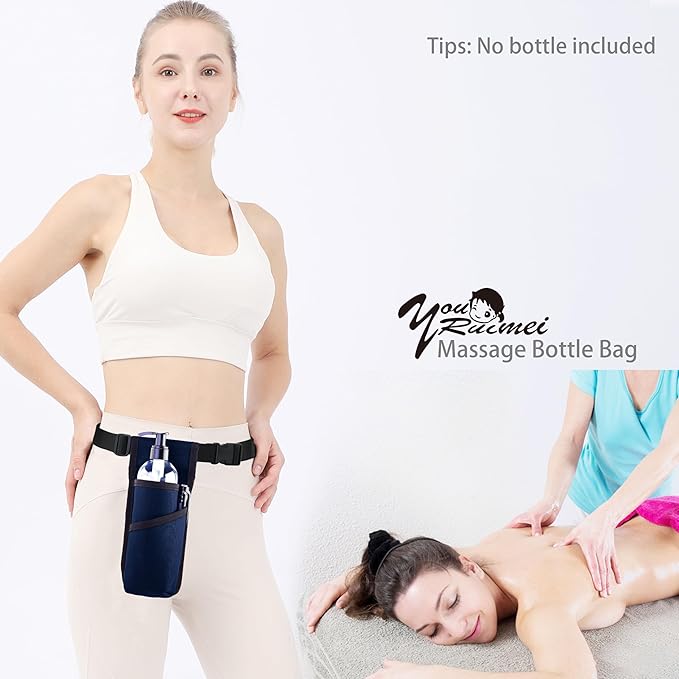 Professional Massage Therapist Holster with Adjustable Belt, Massage Bottle Bag, Massage Lotion Holster,Dark Blue(XJ-1KD)