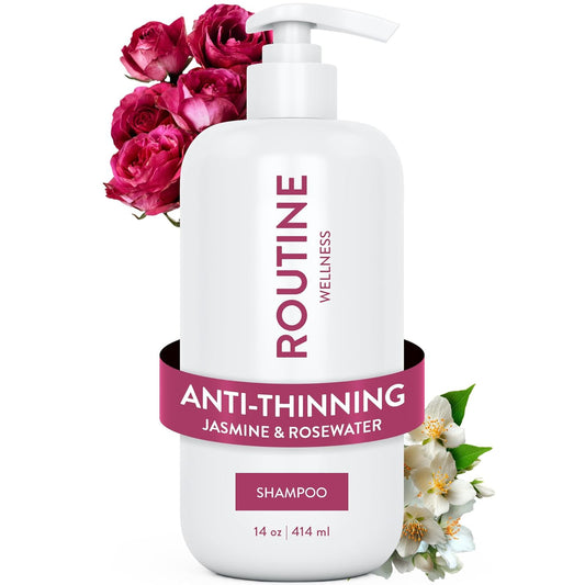 Routine Wellness Anti-Thinning Shampoo for Thinning Hair - Biotin DHT Blocker Women & Men - Color Safe Shampoo for Hair Loss & Healthy Hair - Jasmine & Rosewater 14oz