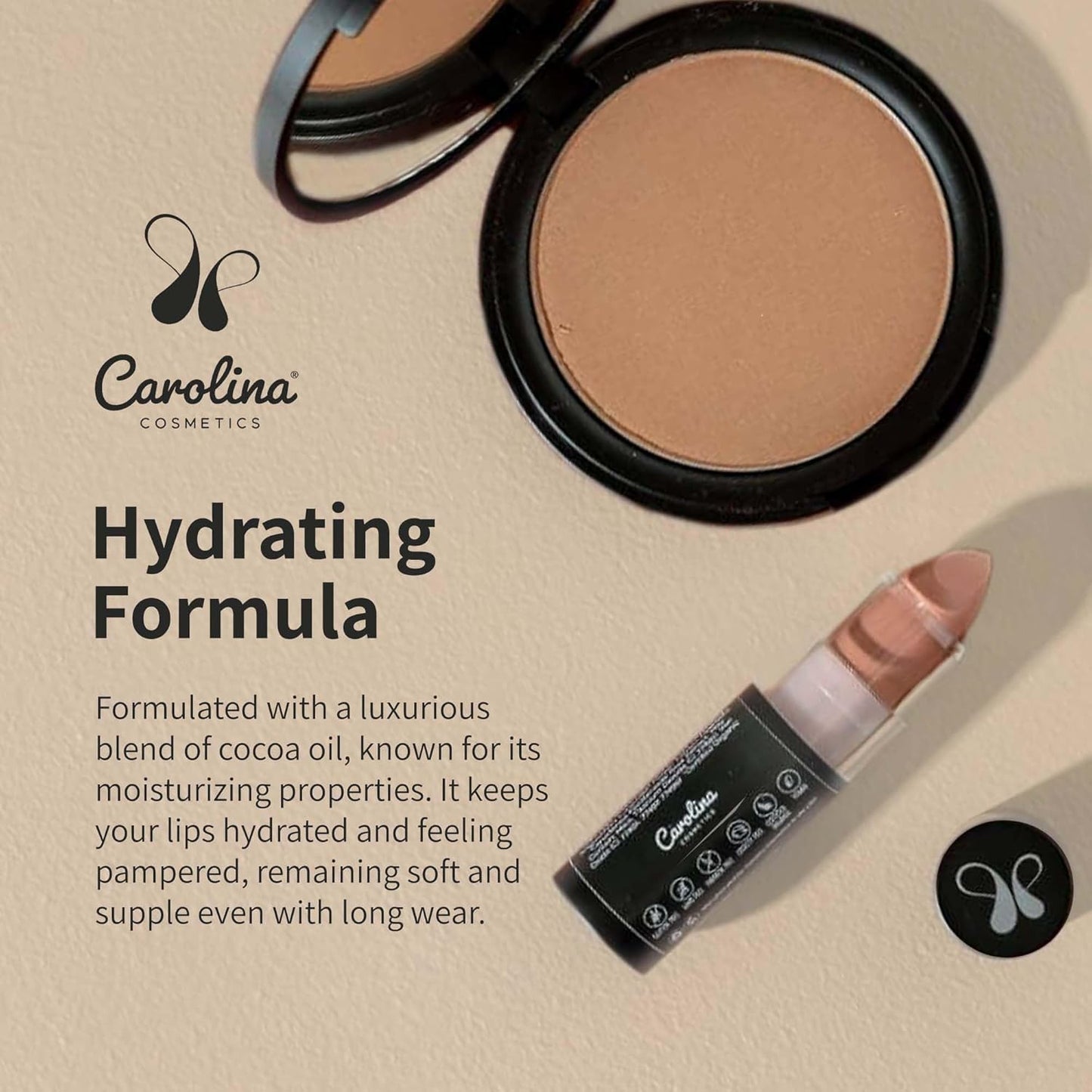 Carolina COSMETICS - Plant-Based Moisturizing Lipstick - Cozy Shade 0.15oz- Hydrating with Cocoa Oil, Gluten-Free, Vegan, Non-GMO, Paraben-Free - Lightweight Cream Texture