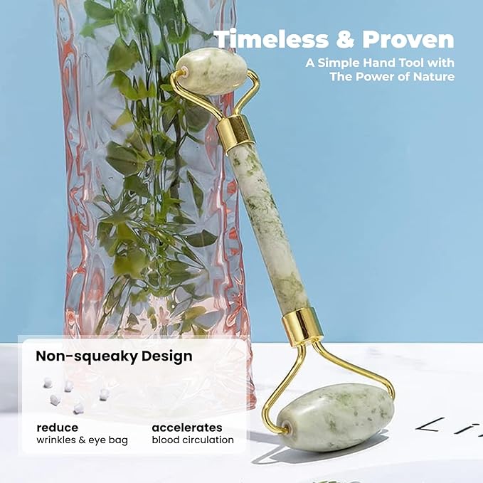 ROSELYNBOUTIQUE Gua Sha Facial Tools & Face Roller for Wrinkless Natural Skincare Tool Jade Roller Guasha Tool for Face Facial Massager (Jiacui Light Green)