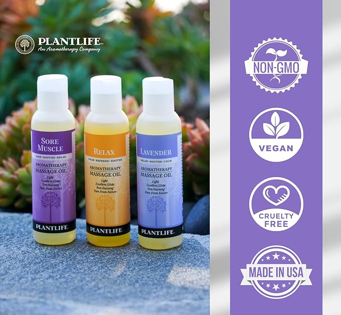 Plantlife Massage Oil 3-Pack - Absorbs Deeply into The Skin and is Circulated Throughout, Providing Optimum Benefit to The Mind and Body - Made in California 4 oz