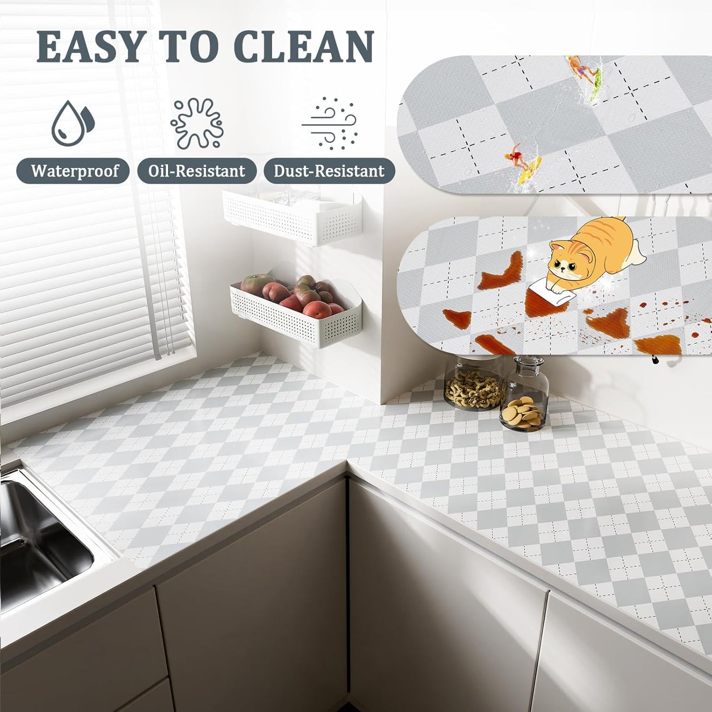 Shelf Liner for Kitchen Cabinets 18" x 120" Non-Adhesive Non-Slip Drawer Liners for Dresser, Waterproof Washable Paper, Durable Protector Mat for Pantry Shelves Cupboards, Light Grey