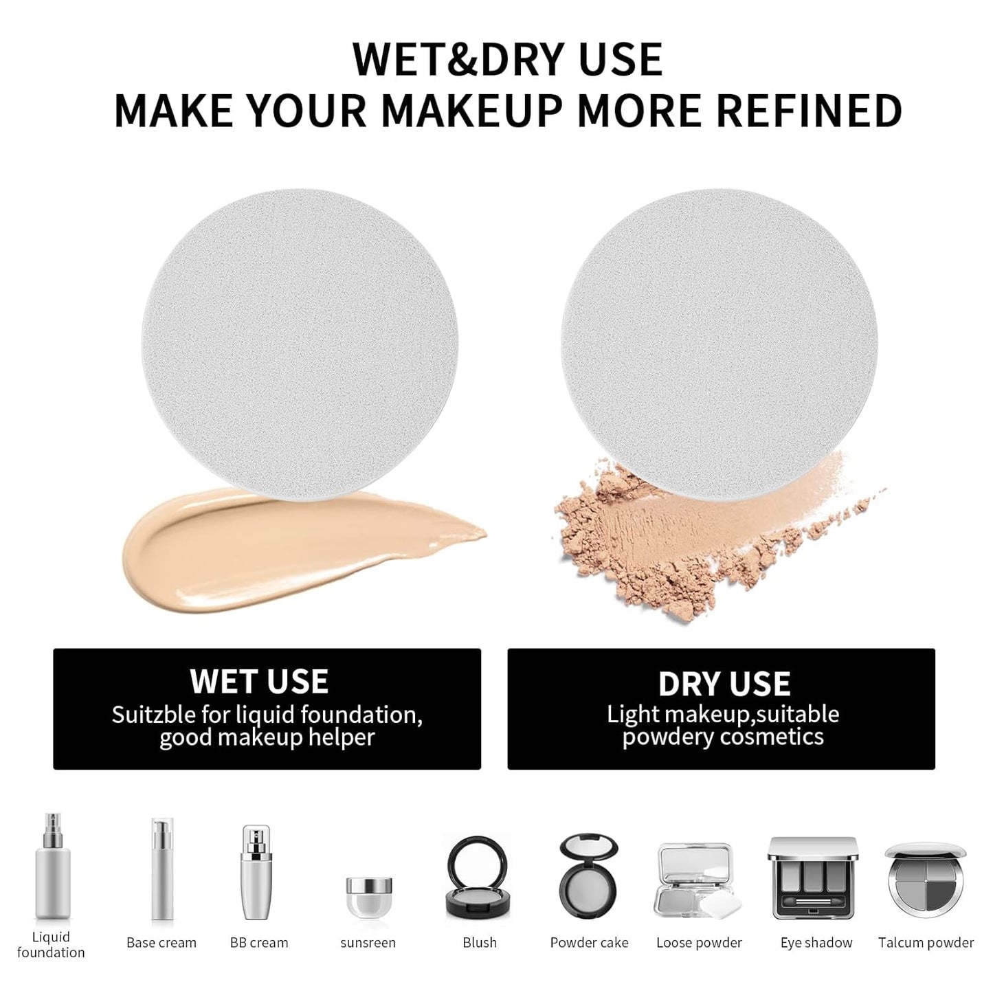 Round Sponge Puff Set 12 Pieces 2.2 Inch White Facial Powder Blender Puffs Foam Sponges Applicator For Liquid Foundation Makeup Cosmetic, Facial Cleanser