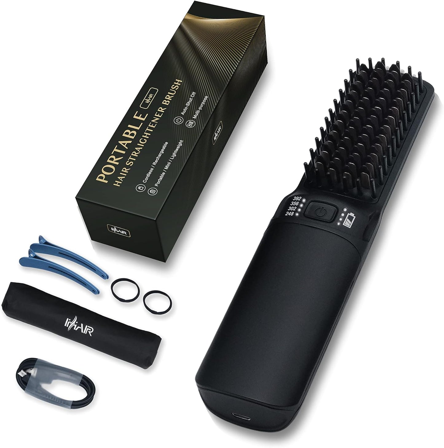 Hot Hair Straightener Brush,Portable Mini Hair Straightener USB Rechargeable 6400MAH,2 in 1 Hair Straightener Comb with Anti-Scald Feature for Women & Men (Black)