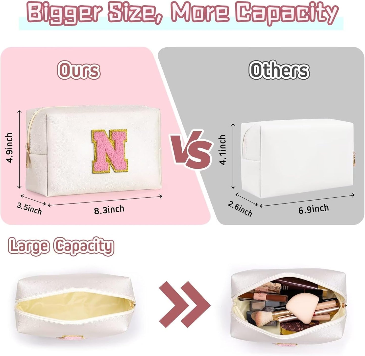 TOPEAST Preppy Makeup Bag, Small Cosmetic Travel Bags for Women, PU Leather Waterproof Toiletry Bag with Zipper, Personalized Birthday Gift for Women Girl, Preppy Gifts for Girl (Pearly White Y)