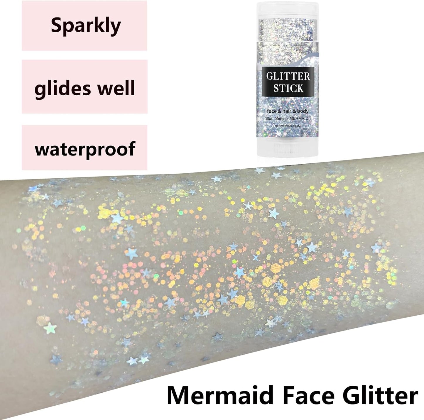 MEICOLY Mermaid Body Glitter Stick,Waterproof Halloween Face Glitter Gel,Chunky Glitter for Face/Body/Hair/Eyes,Glitter Face Paint,Sparkling Glitter Makeup,Body Glitter for Women and Kids