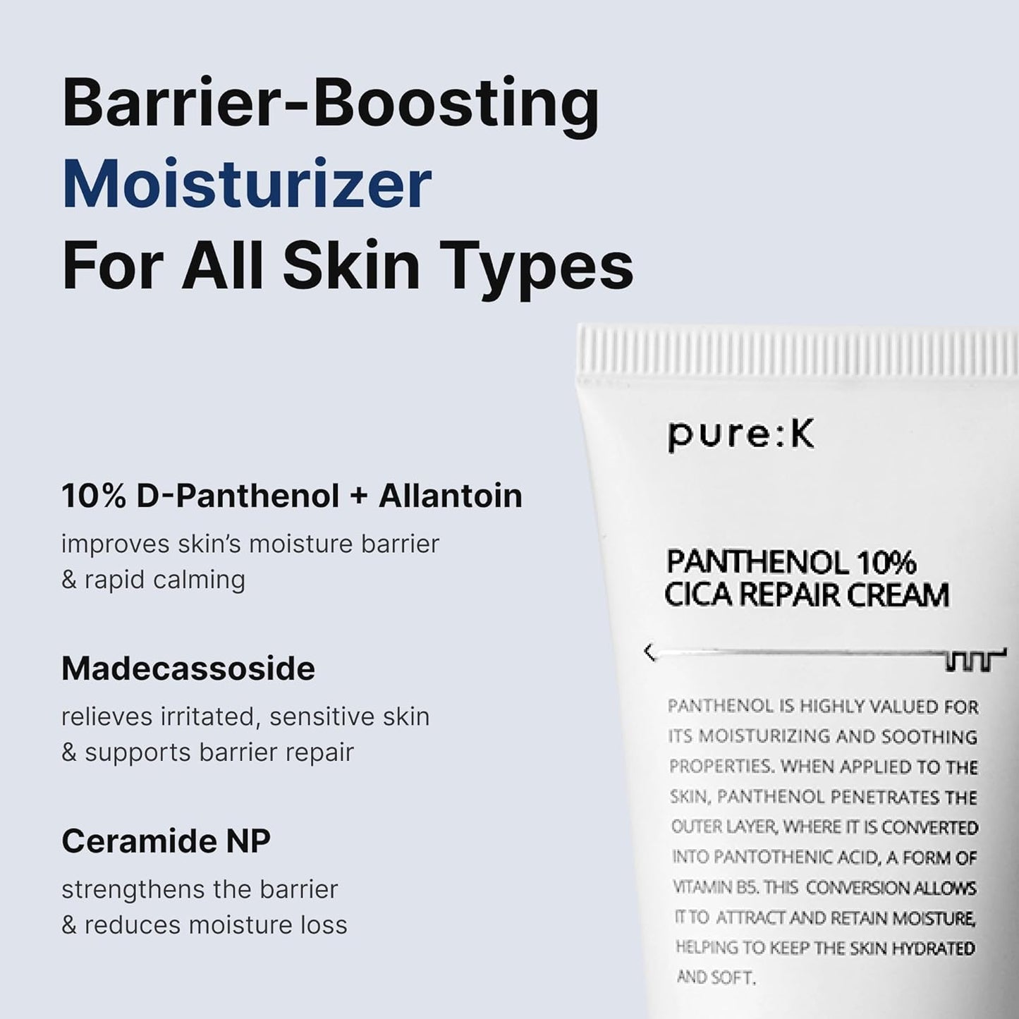 Panthenol 10% Cica Repair Cream, Hydrating Post-Acne Face Moisturizer for Sensitive Skin Barrier Repair, Korean Skincare (2.7 Fl Oz / 80ml)