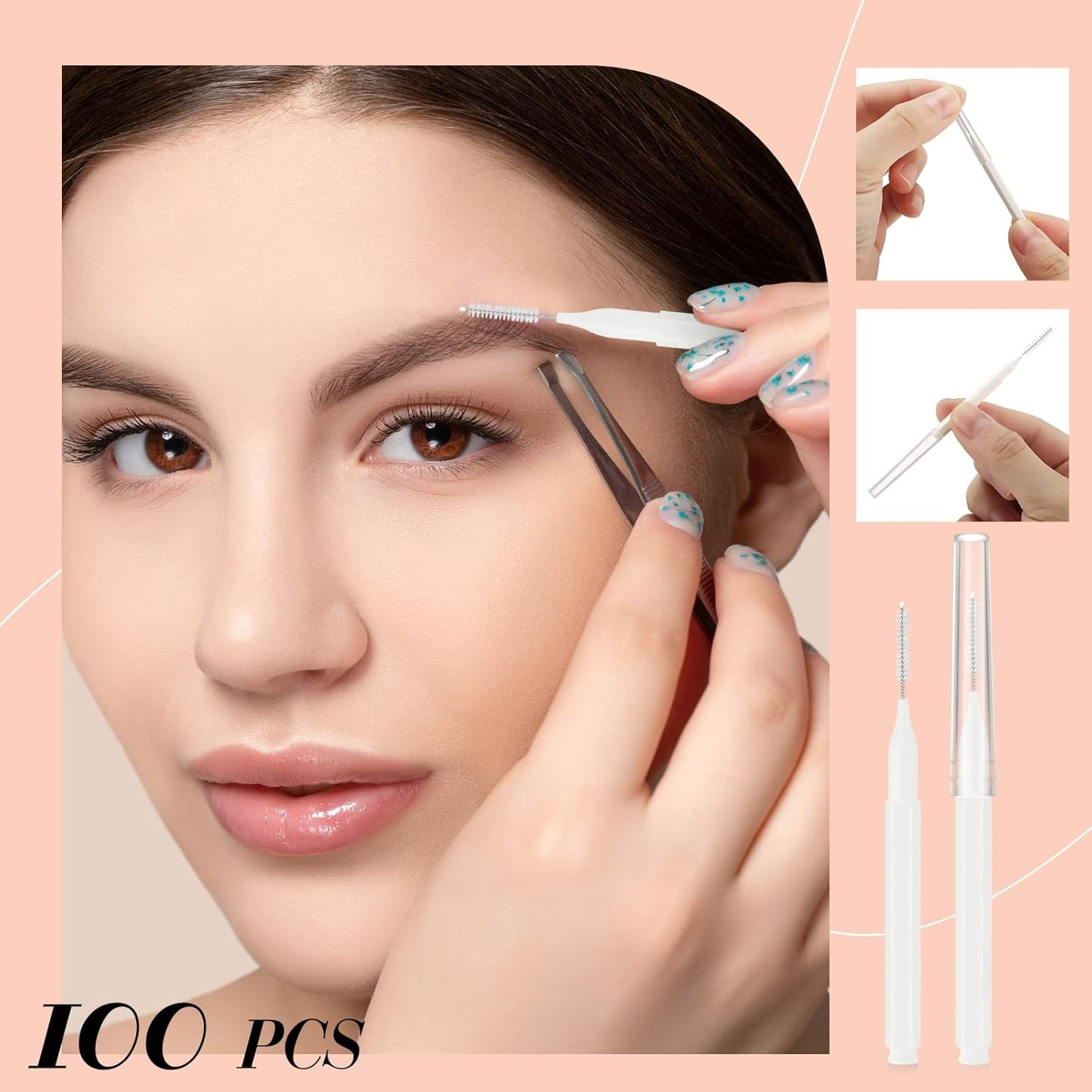 Lallisa 100 Pieces Micro Eyebrow Spoolie Brush with Cap Brow Lamination Tool Eyelash Brush Multifunctional Micro Lash Comb for Eyelash and Eyebrow Extensions Tool(White)