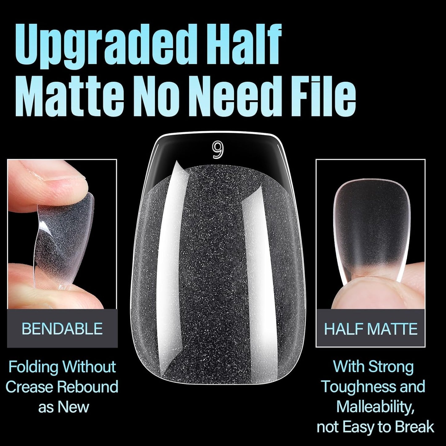 TOMICCA Short Coffin Nail Tips,240Pcs Soft Acrylic Nail Tips Full Cover,Gel Nails Tips Half Matte Press on Nails Clear Fake Nails Extension Tips for Salon DIY 12Sizes