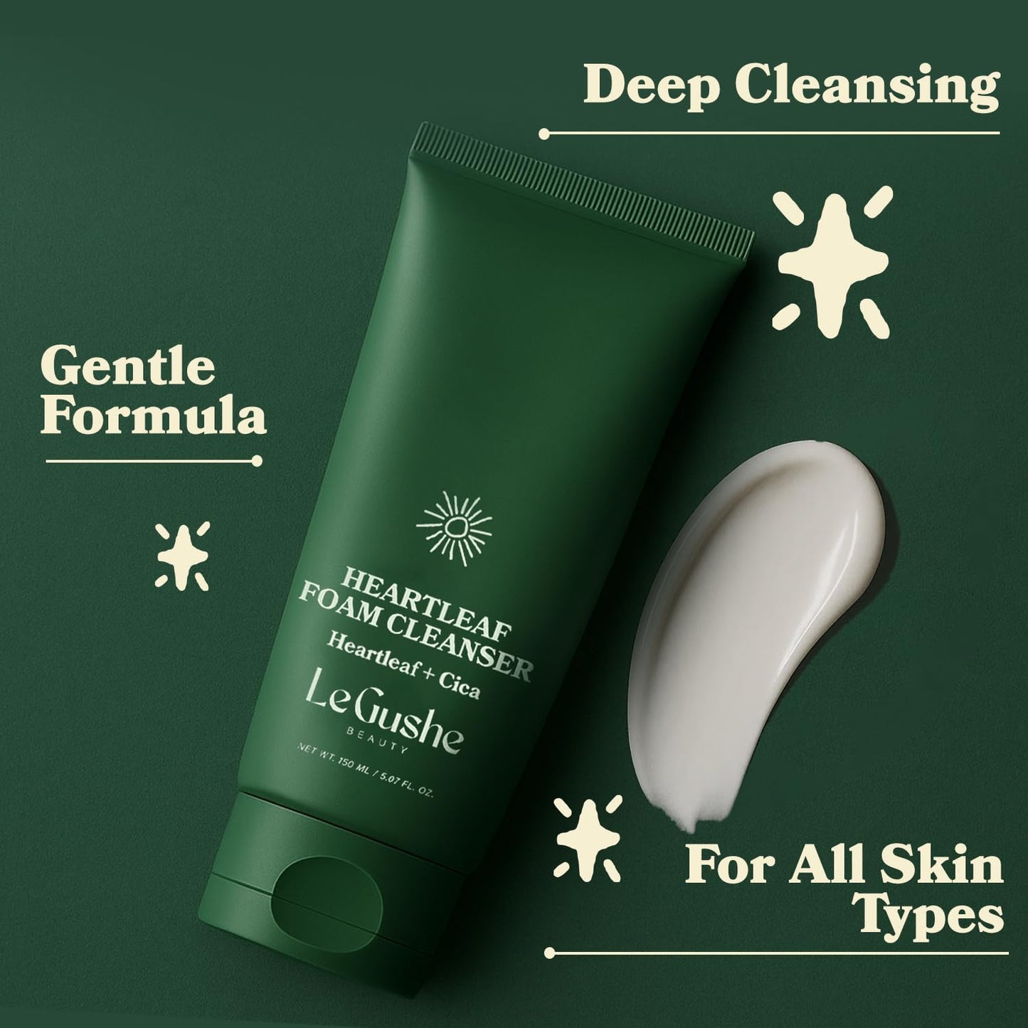 LE GUSHE Heartleaf Foam Face Wash - Gentle Facial Cleanser for Deep Cleansing - With Cica & Hyaluronic Acid - Soothing Face Wash for Women - Inspired by Korean Skin Care (150 ml/5.07 fl oz)
