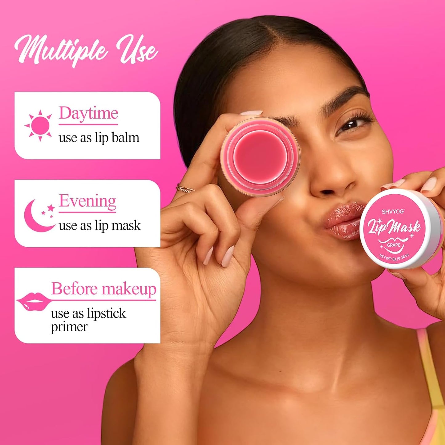 4 Pack Lip Mask Set - Berry, Grape, Mint, Vanilla Flavors - Hydrating Overnight Lip Mask for Soft, Smooth Lips, Lip Sleeping Mask for Chapped, Dry Lips with Vitamin C & Shea Butter