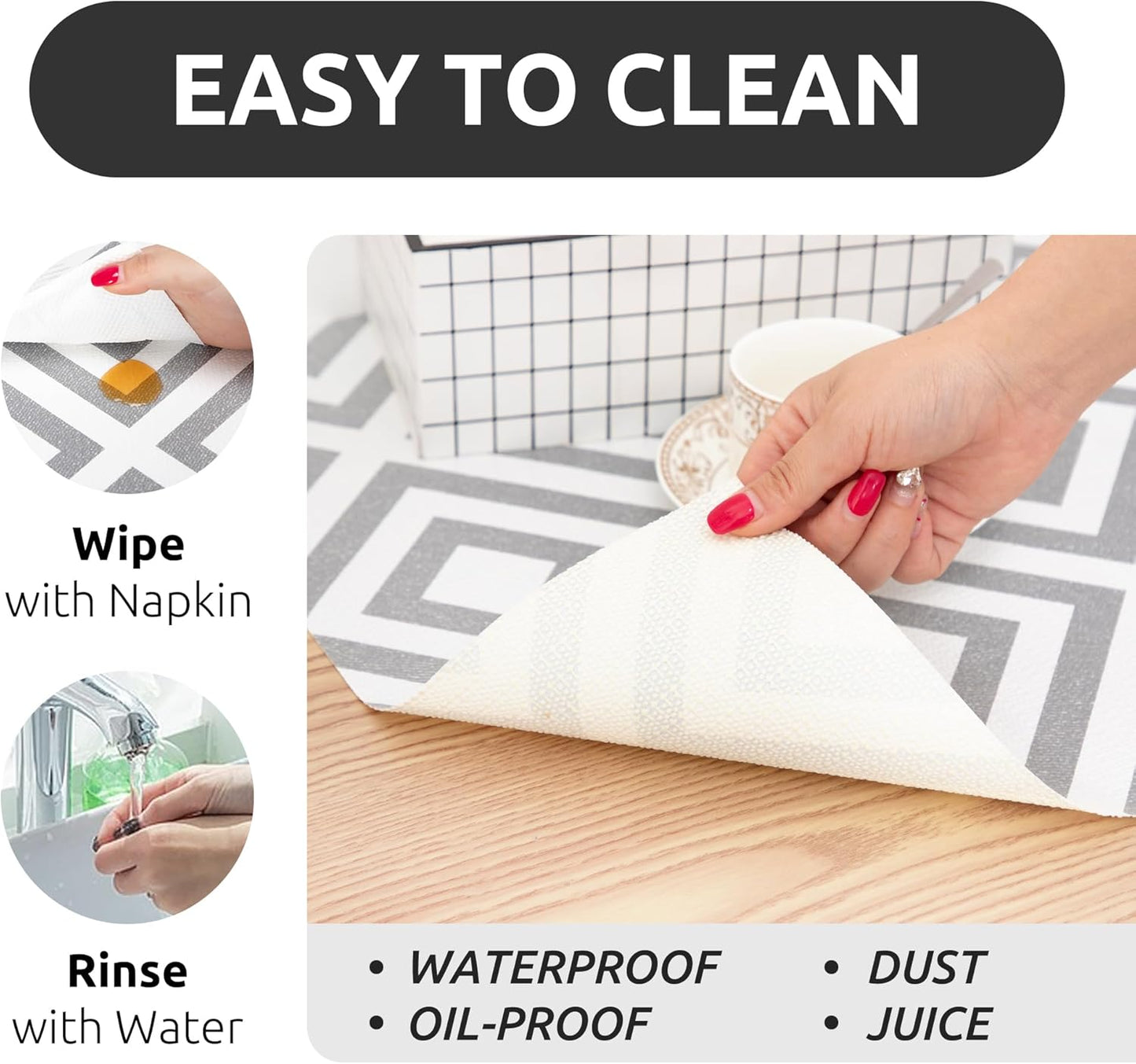 RAY STAR 18X96 Inch Shelf Liner for Kitchen Cabinets, Non-Adhesive Cabinet Liner Washable, PVC Drawer Liner for Dresser Non-Slip Bathroom (Modern Grey)(1 Roll)