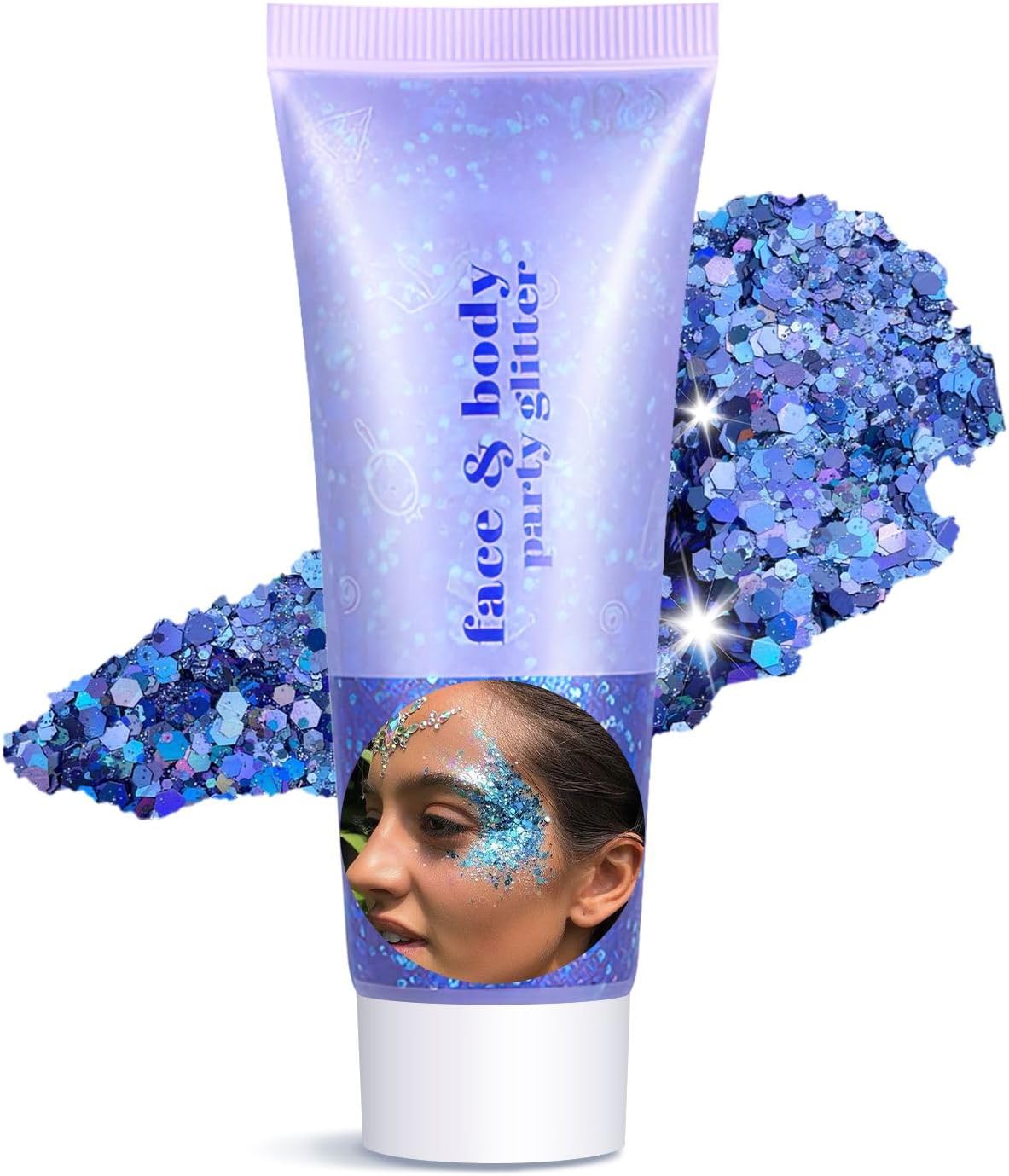 Body Glitter Gel - Halloween Costumes for Women, Sparkly Chunky Glitter Hair for Kids, Halloween Christmas Singer Concert Festival Rave Accessories (Blue Body Glitter)